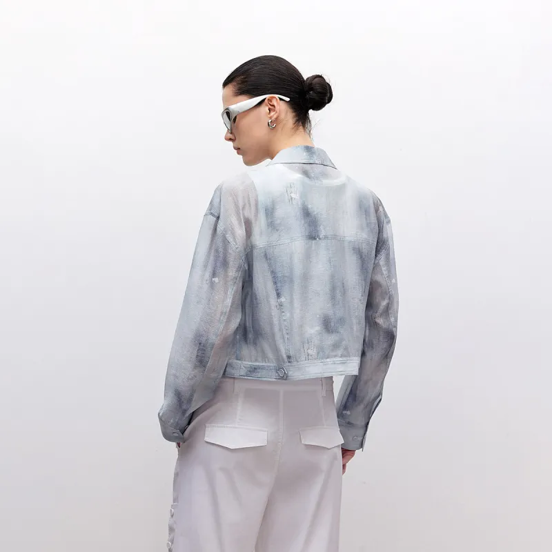 ONLY Shirt Women's Eroded Denim Textured Light Blue-4