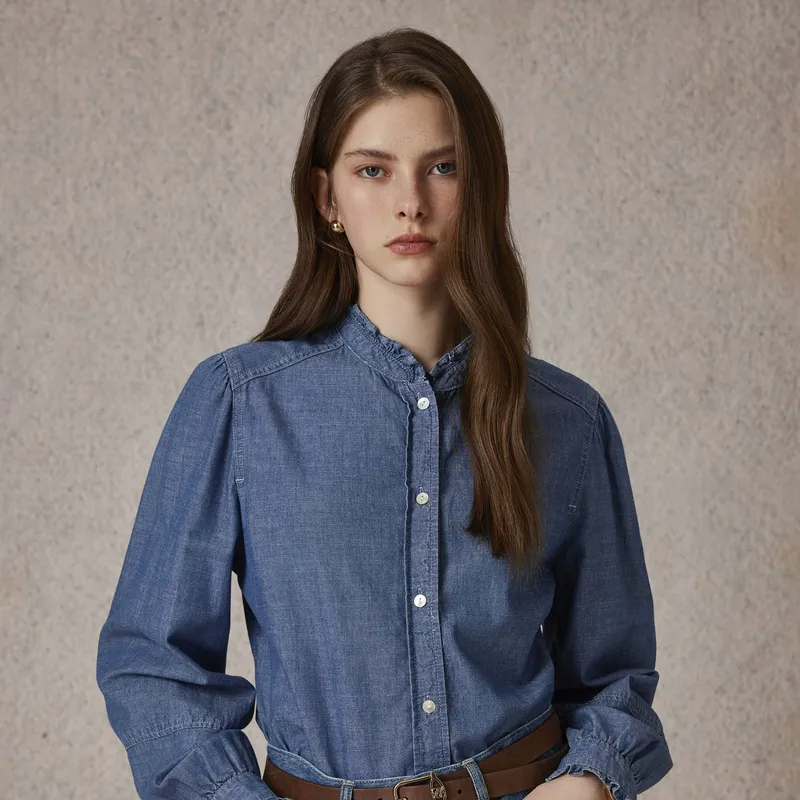E.land Shirt Women's Medium Denim-2