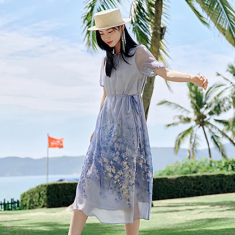 JZ. ANNAKRO Short Sleeved Dress Women's Flower Violet Blue-2