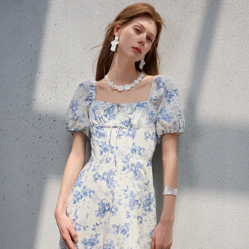 3COLOUR Short Sleeved Dress Women's Sky Blue Floral-4
