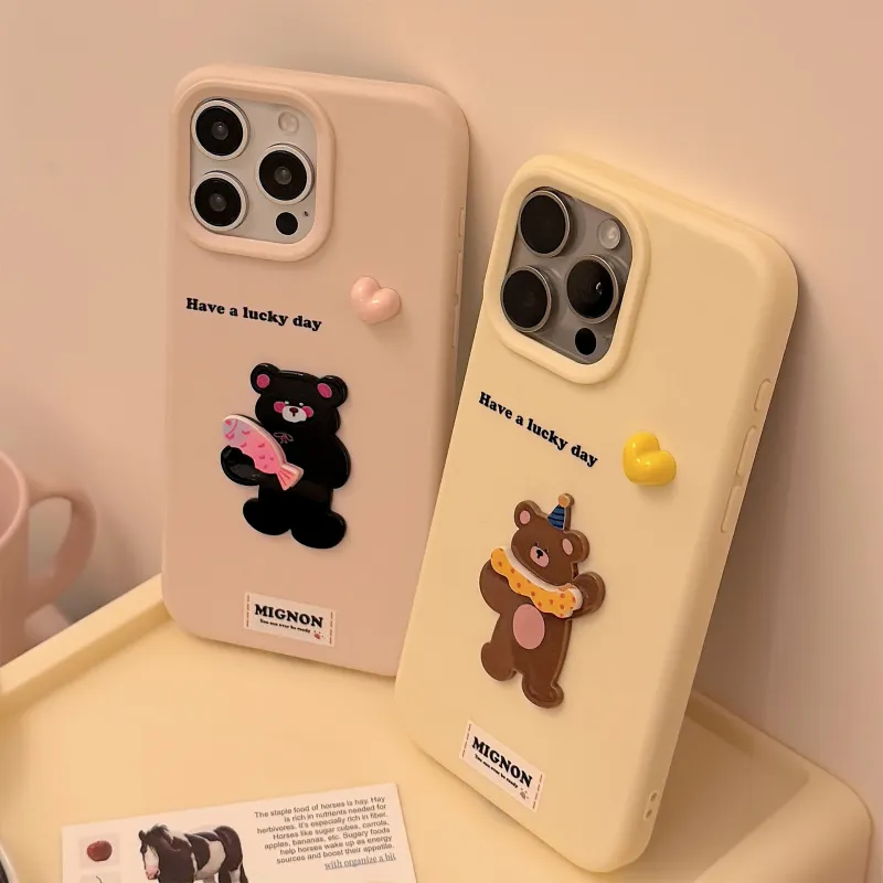 Cuttlefish Grid TPU Material INS 3D Effect Heart Animal Cartoon Phone Case Compatible With Apple 16/15/14/13/12/11-5