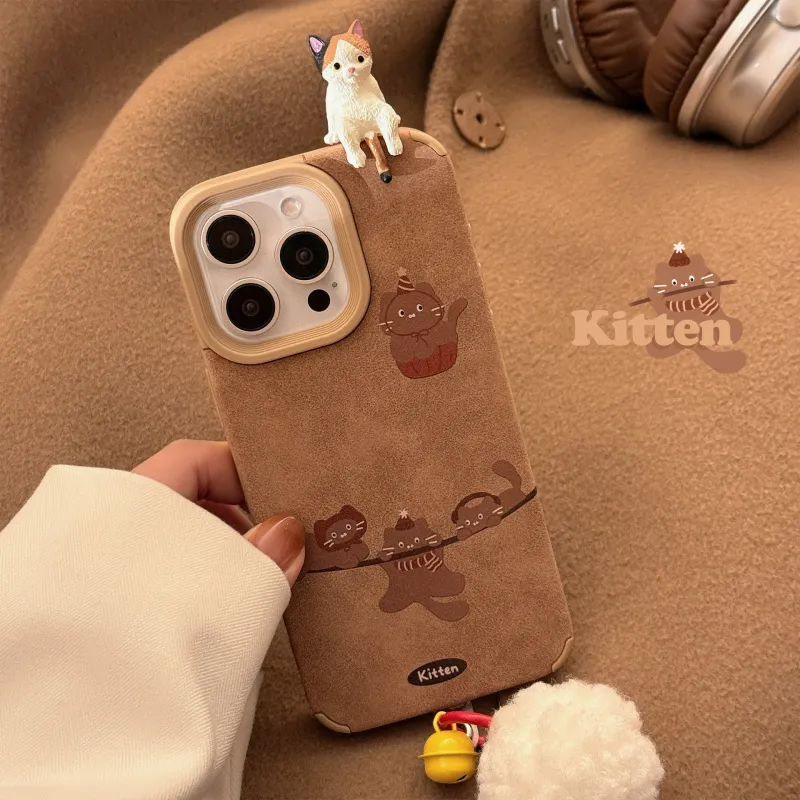 Cuttlefish Grid TPU Material Ins 3D Effect Kitten Niche Phone Case Compatible With Apple 16/15/14/13/12/11-1