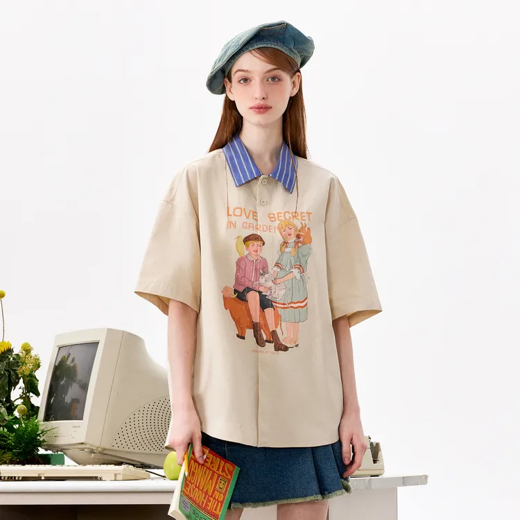Bosieagender Shirts Unisex Beige Apricot-4
