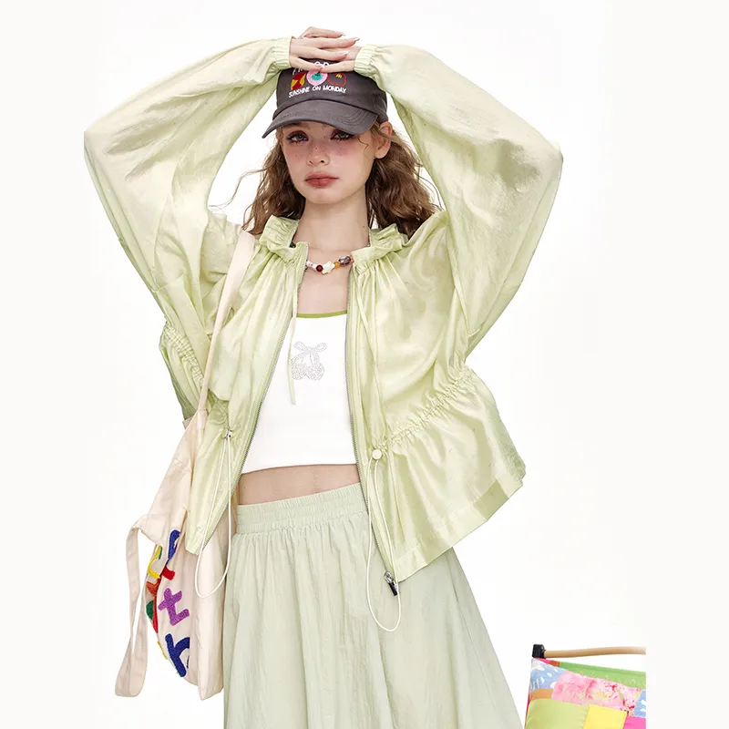 ELF SACK Cropped Coat Women's Shimmering Light Green-6