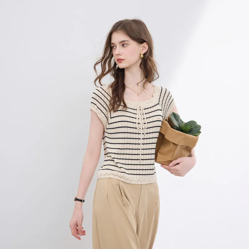 3COLOUR Knitwear Women's Apricot Stripes-2