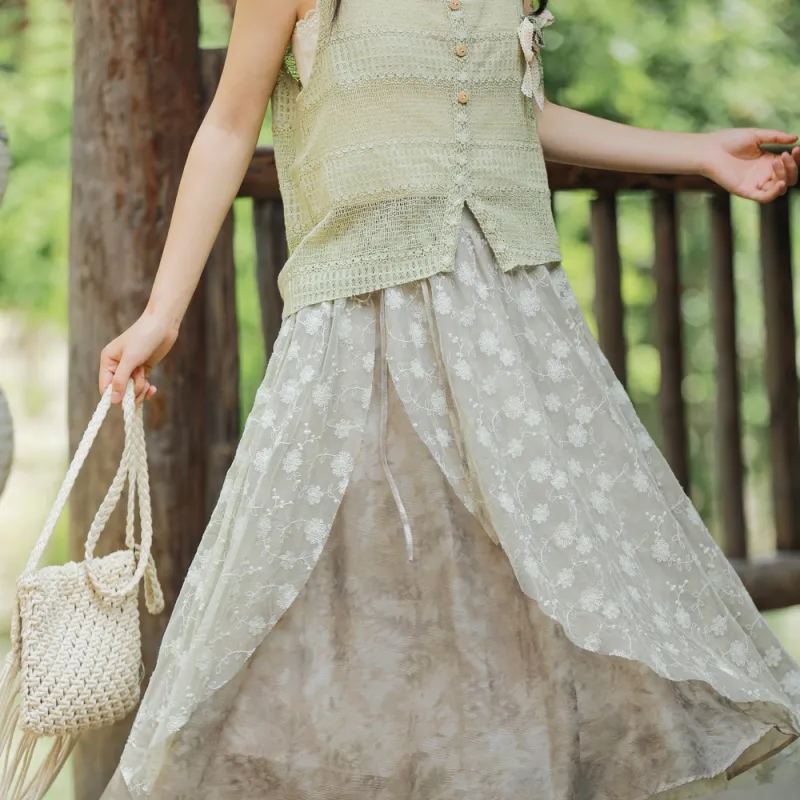 SNBL Casual Long Skirts Women's Green-2