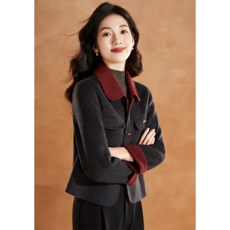 Mylan Cropped Coats Women's Gray & Red-1