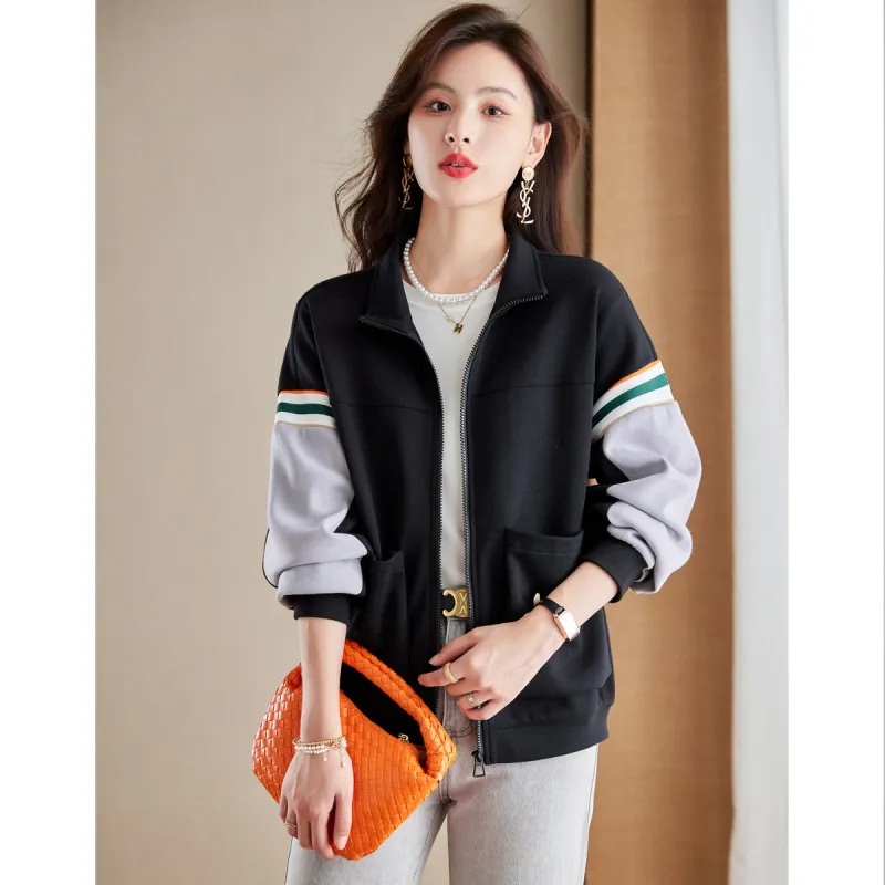 Like The Age Of Water Spring, Fall Velvet feel Coat Loose Fit Women's Black-0
