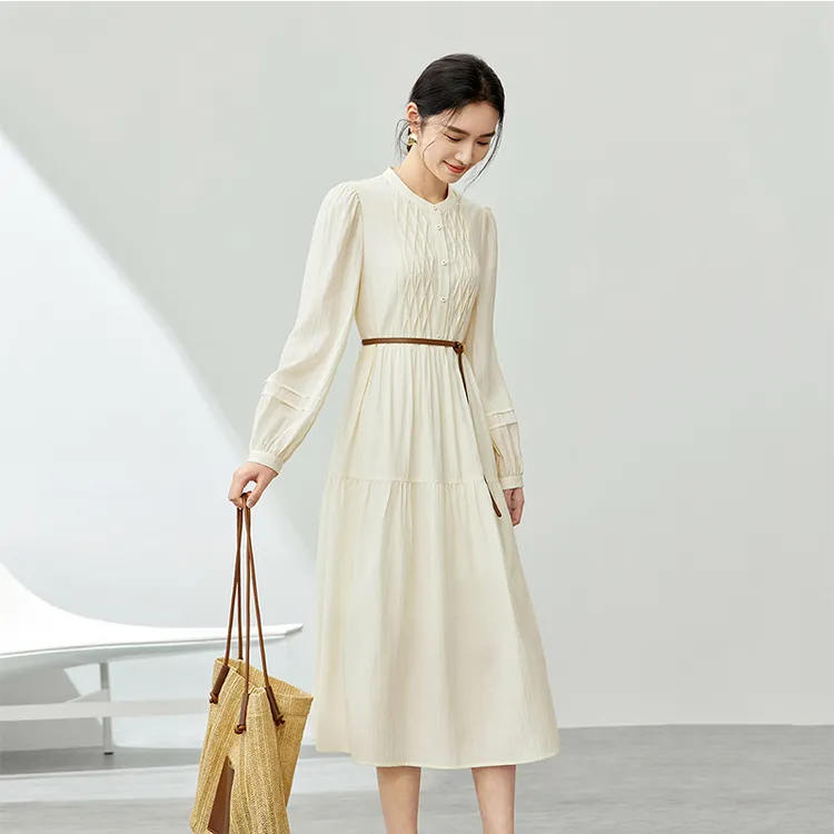 SENTUBILA Long Sleeved Dresses Women's Apricot-2