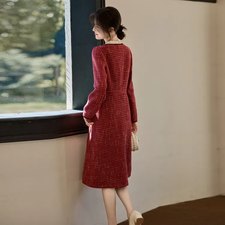 Still Quiet Long Sleeved Dress Women's Red-6