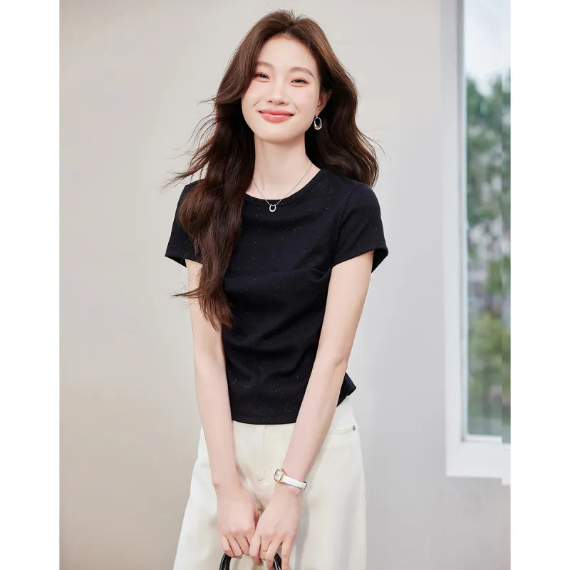 Love Elaine Set in Sleeve T Shirt Women's Cinched Waist-2