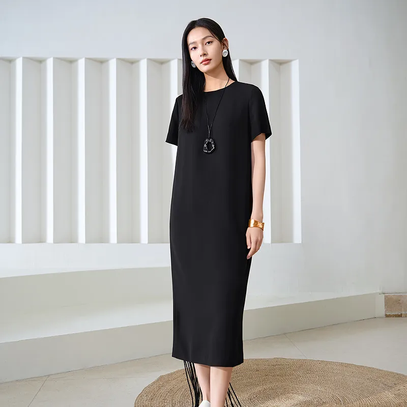 JZ. ANNAKRO Short Sleeved Dress Women's Plain Black-4