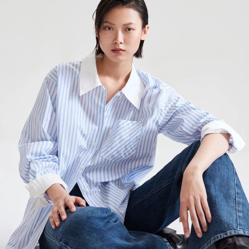 ONLY Shirts Women's H32 Clear Blue Stripes Pattern-4