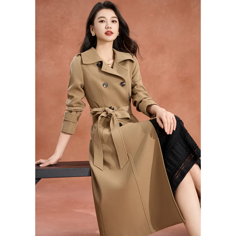 Mylan Spring, Fall Trench Coat Cinched Waist Women's Khaki-5