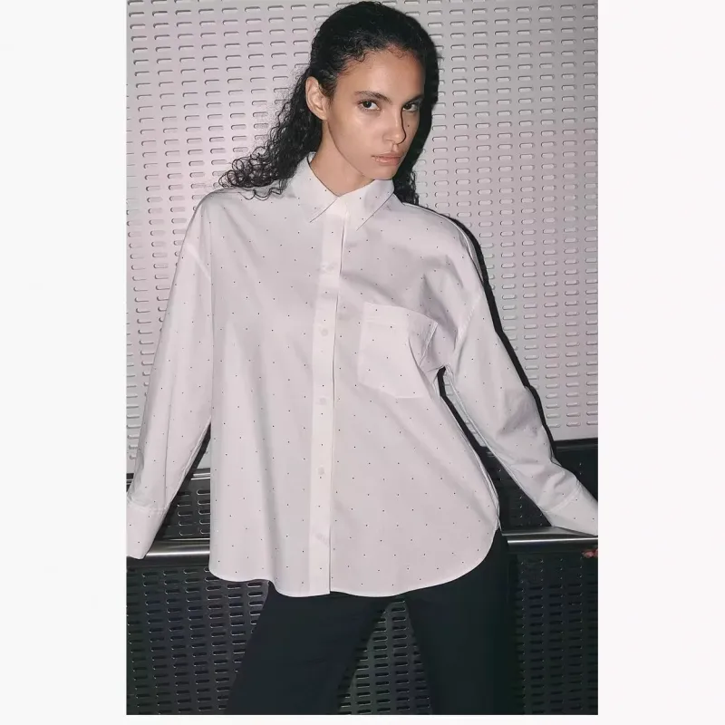 ONE SHALLOW Shirts Women's Large Silhouette Rhinestone Embellished Shirt-2