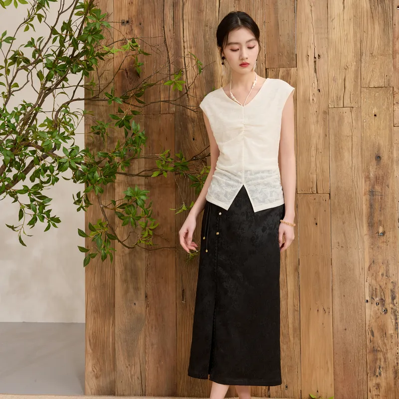 3COLOUR Casual Long Skirt Women's Black-3