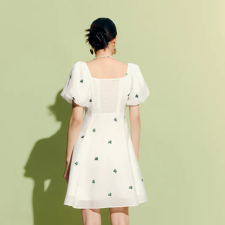 PEACEBIRD Short-Sleeved Dresses Women's White Pattern-2