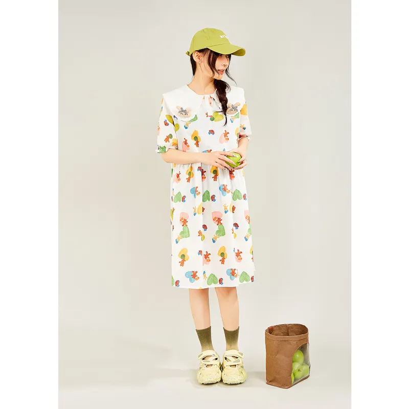MUGUOGUOMU Short Sleeved Dress Women's Ecru-2