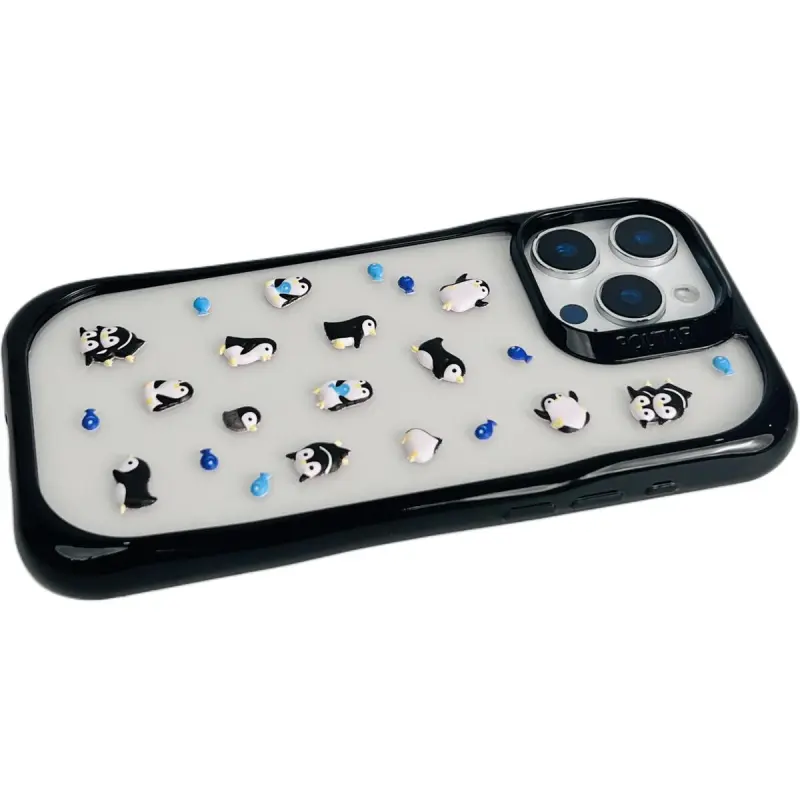 Sopi TPU Material Penguin Kitten DIY Sticker Phone Cases Compatible With IPhone 16/15 Pro Max/Apple 13/14 Pro/Max-3