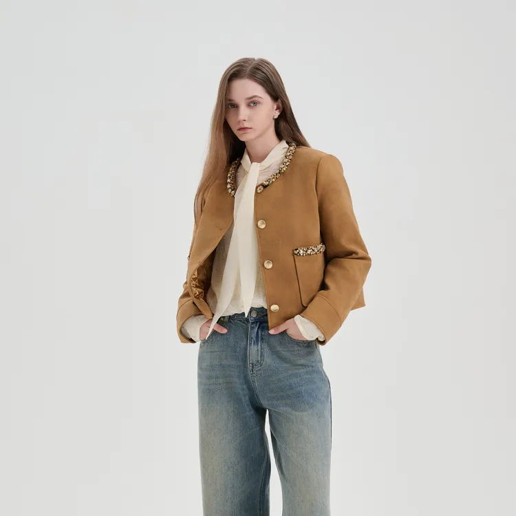 Three Quarters Cropped Coat Women's Brown-4
