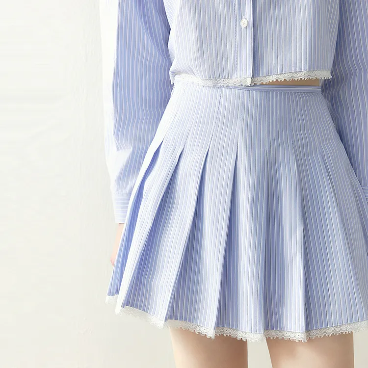 LEDIN Casual Short Skirts Women's Blue Stripes In Stock-3