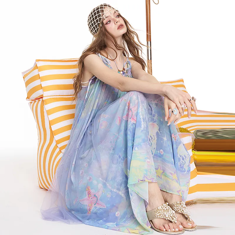 ELF SACK Slip Dresses Women's Phantom Sea Blue-7