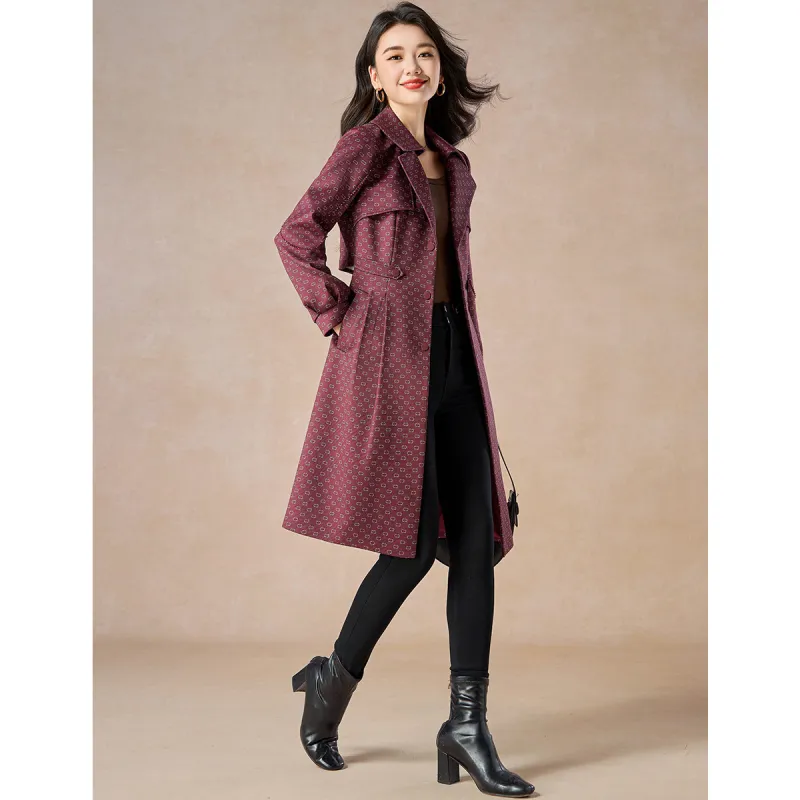 Mylan Spring Fall Trench Coat Slim Fit Women's Fuchsia-2