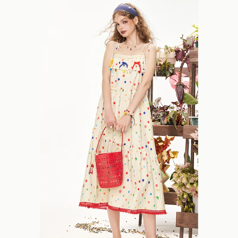 ELF SACK Slip Dresses Women's Light Yellow Polka Dot-4
