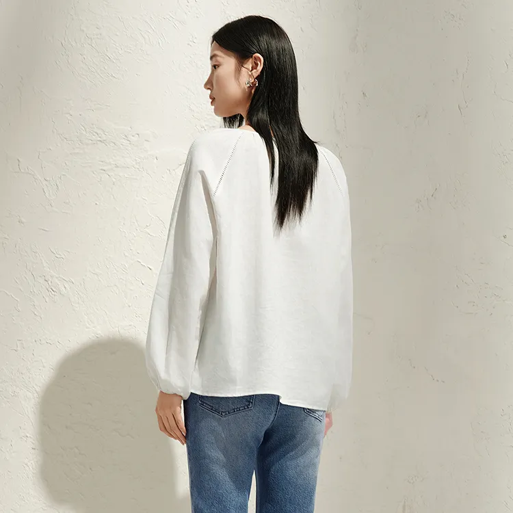 JZ. ANNAKRO Chiffon Shirts Women's Raw White-3