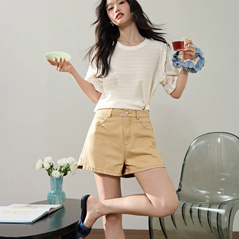 KUOSE Denim Shorts Women's Yellow-2