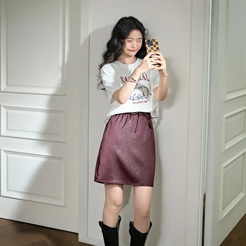 KUOSE Casual Short Skirts Women's Burgundy-4