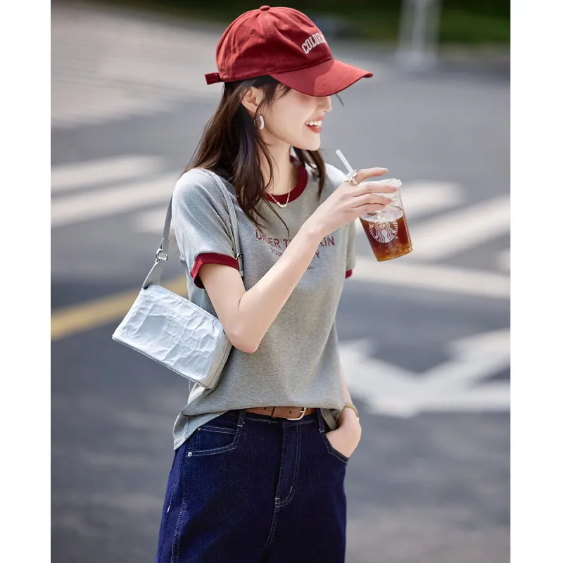 Still Quiet Regular Artsy Style Letter Youthful T Shirt Women's-6