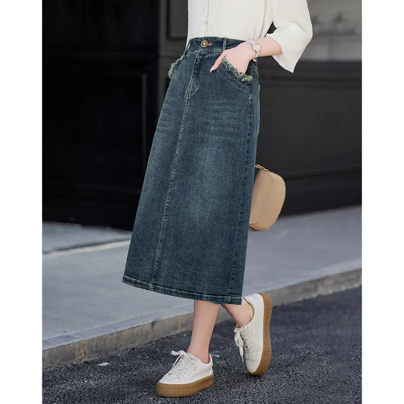 Like The Age Of Water Denim Long Skirt Women's Blue-4