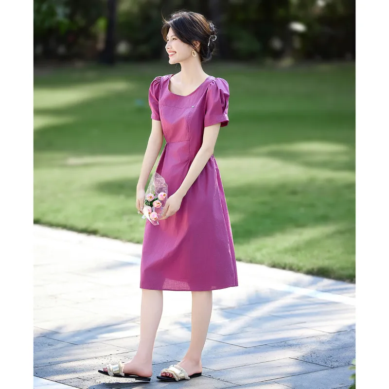 Still Quiet Summer Short Sleeved Dress Women's Raspberry Pink-2