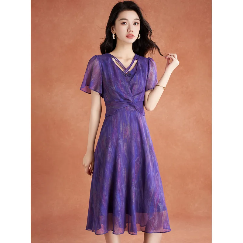 Mylan Summer Short Sleeved Dress Loose Fit Women's Purple-4