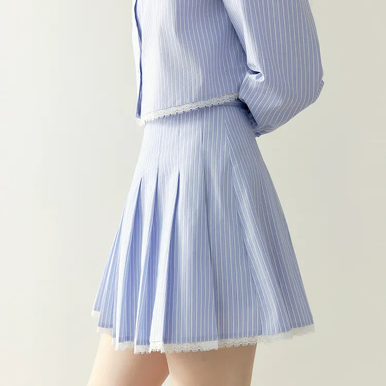 LEDIN Casual Short Skirts Women's Blue Stripes In Stock-4