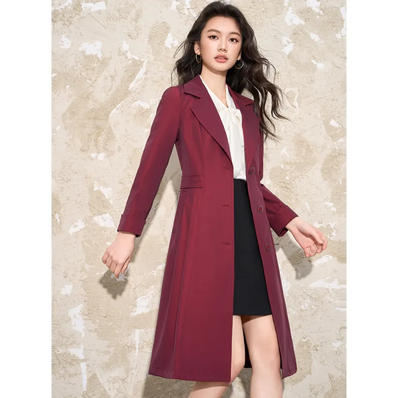 Mylan Spring Fall Trench Coat Loose Fit Women's Fuchsia-3