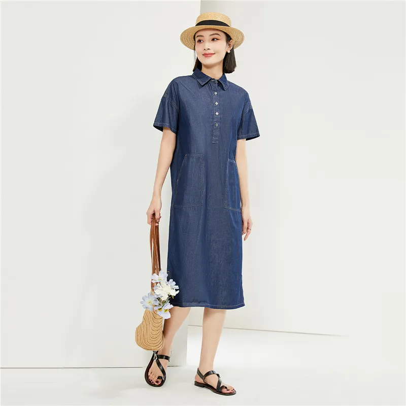 UNIQLO Short Sleeved Dresses Women's Dark Blue-5