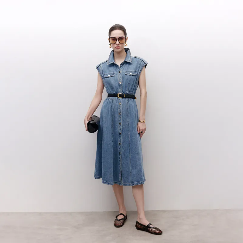 ONLY Sleeveless Dresses Women's J34 390 Washed Denim Blue-3