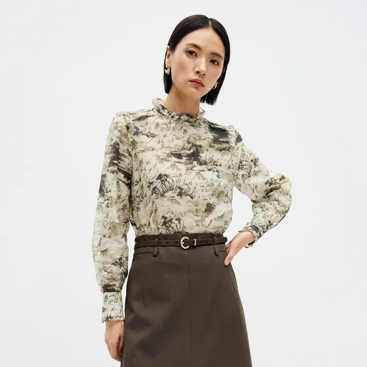SHUIYUNJIAN Shirt Women's Army Green Flower-2