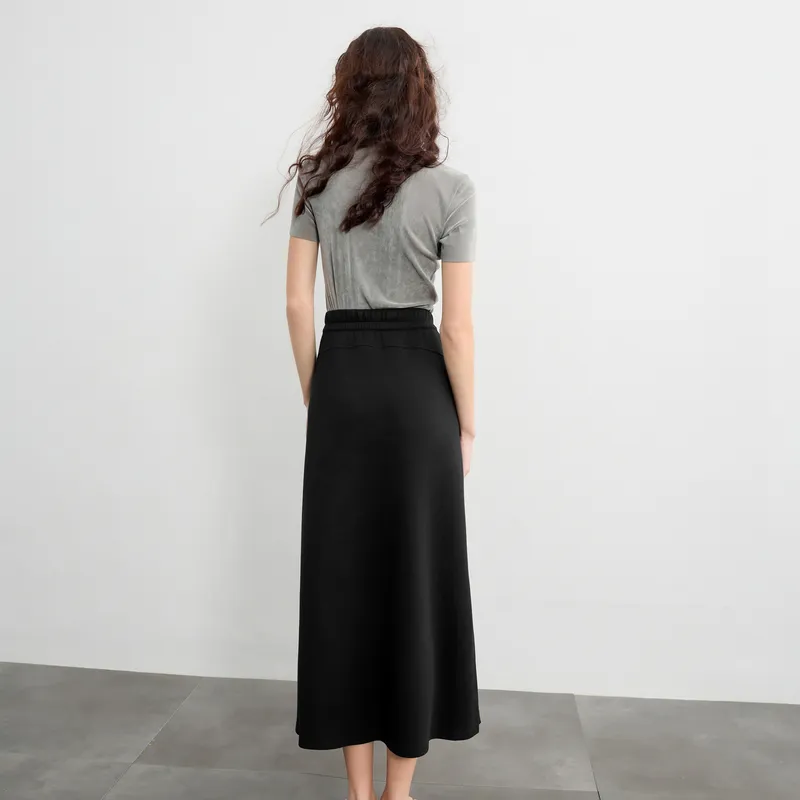 3COLOUR Casual Split Long Skirt Women's Classic Black-6