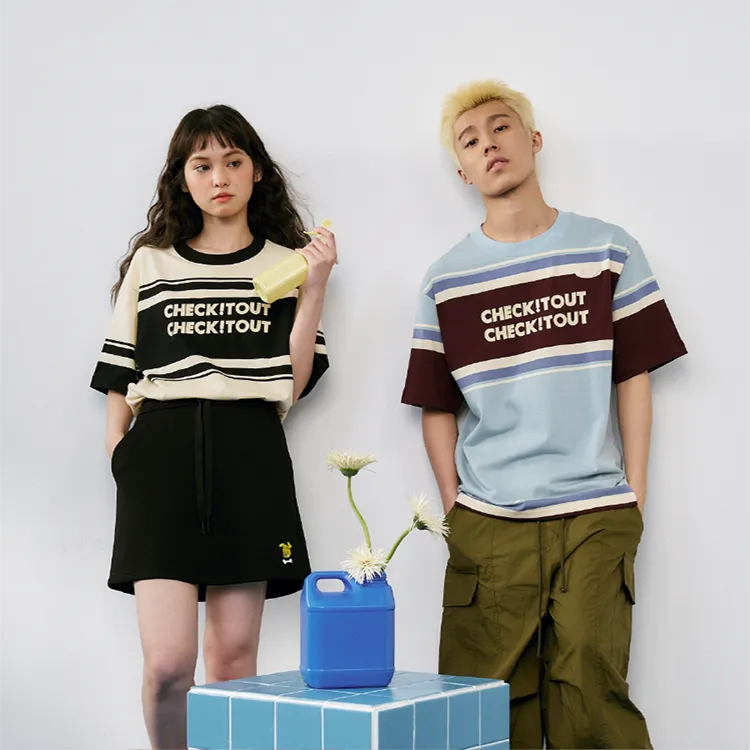 Checkitout T Shirt Unisex Black Beige White-4