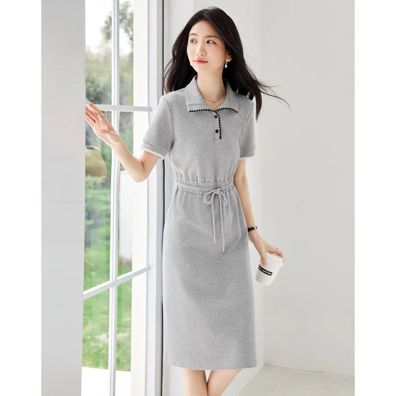 Like The Age Of Water Short Sleeved Dress Slim Fit Women's Gray-1