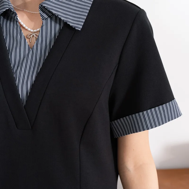 FAWENXIANGZI Short Sleeved Dress Women's Black-8