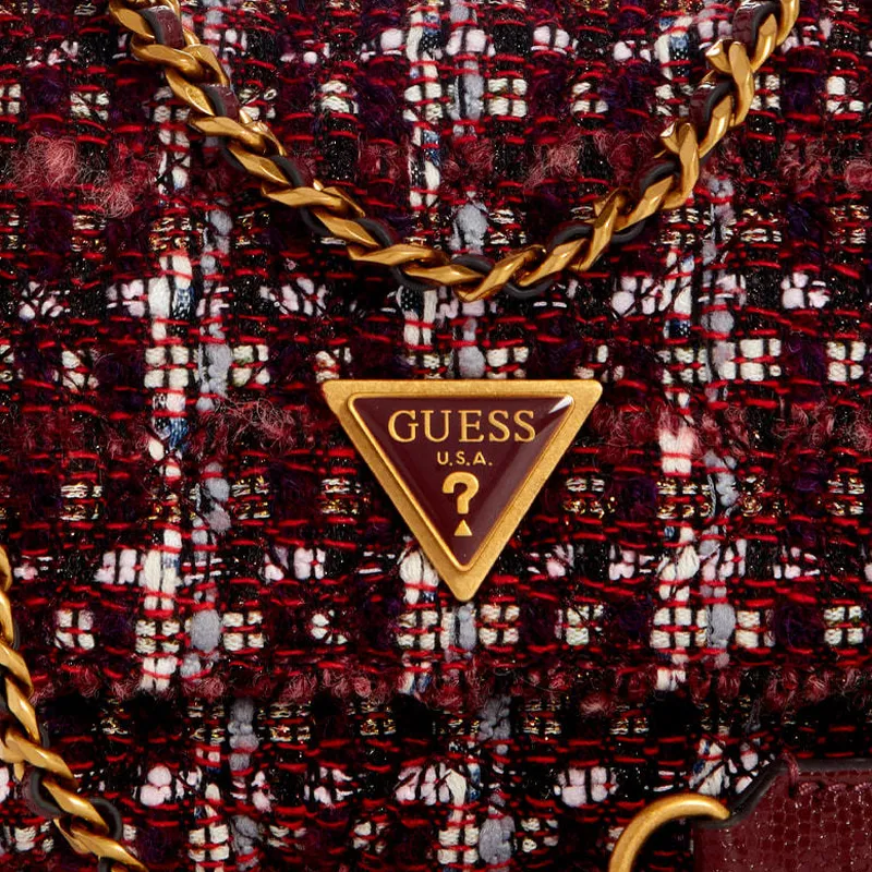 GUESS Fabric Shoulder Bag Medium Size Women's Burgundy Plaid-4