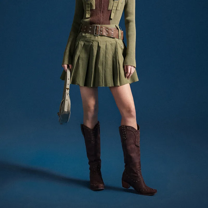NO ONE ELSE Casual Short Skirts Women's Army Green-2