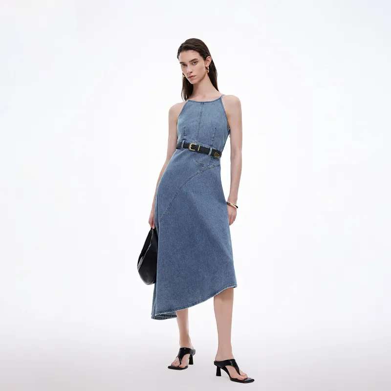 ONLY Slip Dress Women's Washed Denim Blue-3