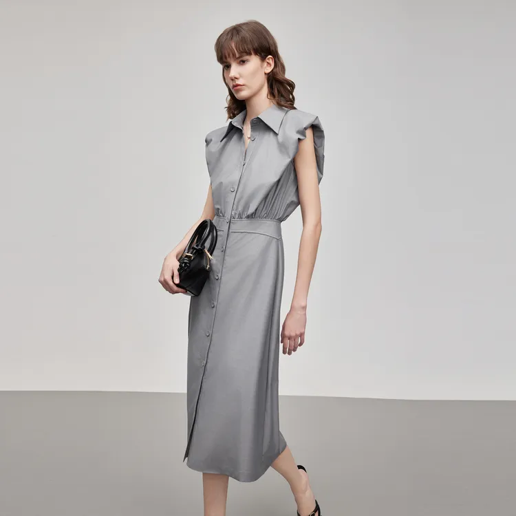 ELLE Sleeveless Dress Women's Medium Gray-3