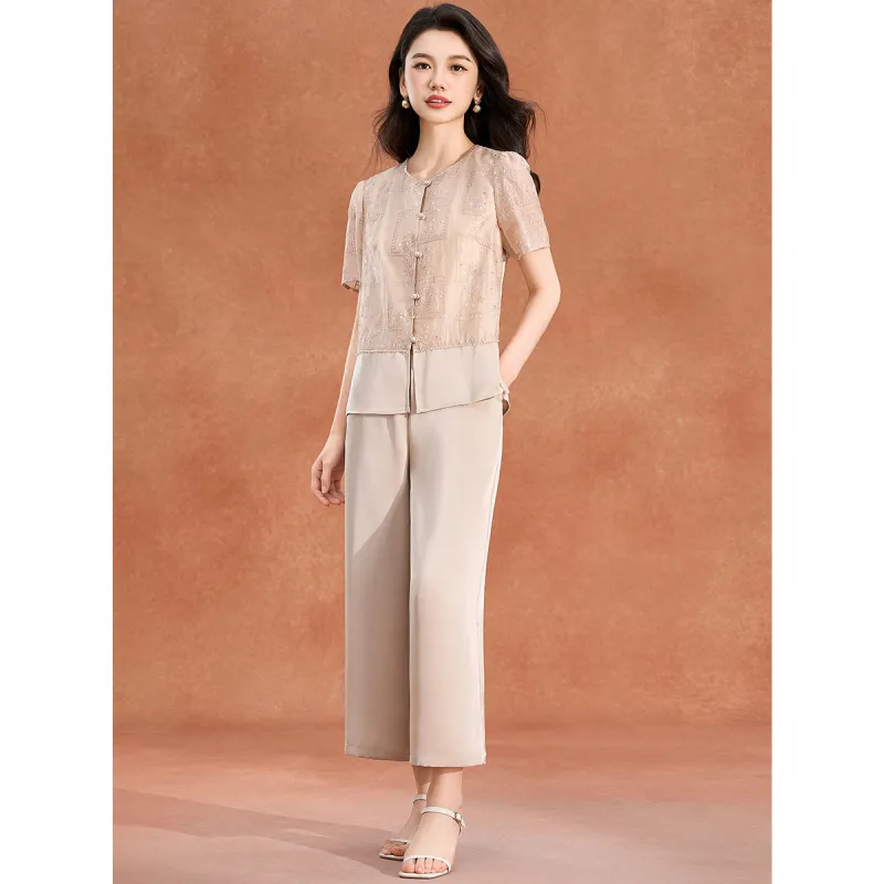 Mylan Casual Suits Women's Coffee Heavyweight Embroidery Sequins-4