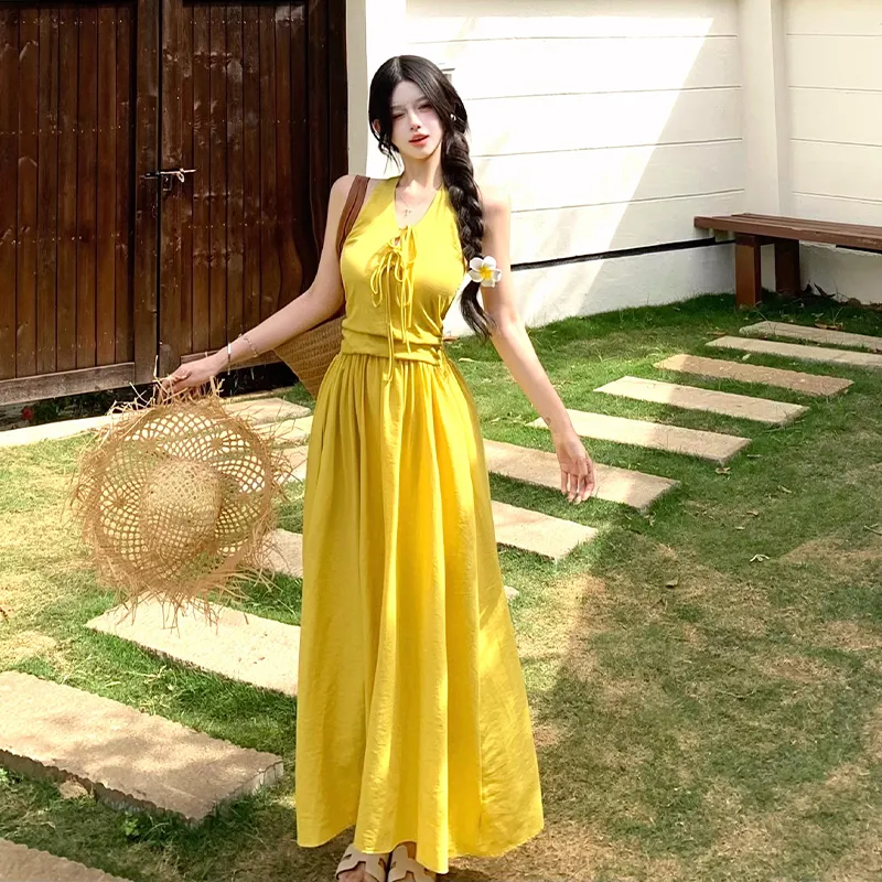 SNZX Slip Dresses Women's Yellow-3